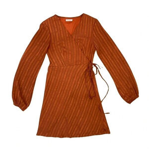 Showpo Long Balloon Sleeve Mini Wrap Dress | Rust | Size 6 / Medium
